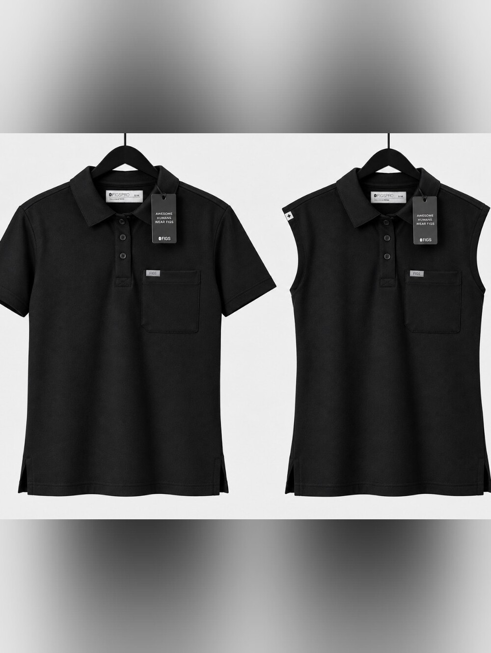 NWT Lot of 2 Figs Scrubs Women's Black Technical Ella Pique  Polos